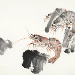 shrimp, by qi baishi, ink