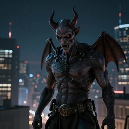 A demon looking down on the city at night
