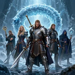 a fighter, a paladin, a barbarian, a bard, a wizard, and a rogue triumph over an ice worm, epic fantasy