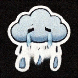 a sticker of a crying rain cloud, black background.