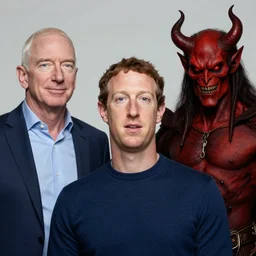 mark zuckerberg as satan in hell with jeff bezos as a demon