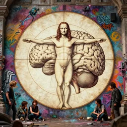 illustration of da vinci's vitruvian brain plan, composition accidental renaissance golden ratio, cinematic, by sachin teng and sergey kolesov and ruan jia and heng z and wlop. graffiti art, scifi, fantasy, hyper detailed. octane render. concept art. trending on artstation