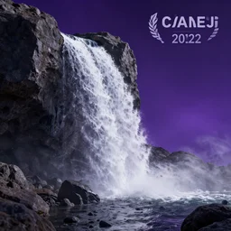waterfall on asteroid, purplish space in background, ultra realistic, ultra detailed, artstation award winner, octane render