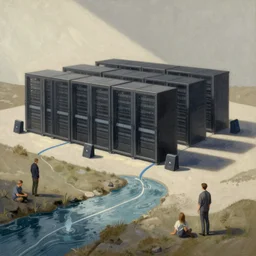 illustration of a data-center architecture or schema, security agent, data stream or river, painting by Jules Julien, Leslie David and Lisa Frank and Peter Mohrbacher and Alena Aenami and Dave LaChapelle muted colors with minimalism