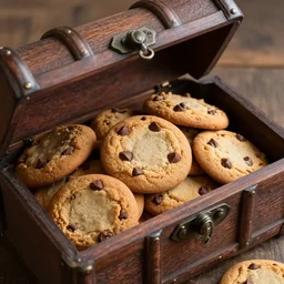 a buried treasure chest filled with chocolate chip cookies