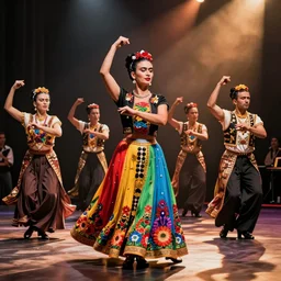 latin dance band in the style of frida kahlo. lively. colorful. hd.