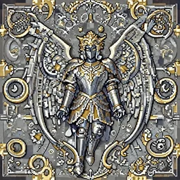 an angel, super nintendo game sprite, symetric, barroque armor