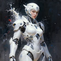 a beautifull white cast futuristic biomechanical humanoid woman in power armor with pretty face in intricate detailed color smashing fluid oilpaint, melting wax, thin fractal tendrils, futuristic digital painting, cyberpunk, 8 k, hyper detailed, octane render, concept art, by peter mohrbacher, by wlop, by ruan jia,