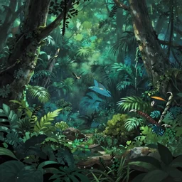 a matte painting of a lush prehistoric jungle, TOEI animation background, sharp details, cinematic color grading
