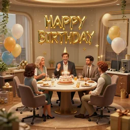 happy office birthday party : : cinematic, 3 5 mm, ultra - hd, insanely detailed and intricate, hypermaximalist, elegant