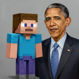 Steve (Minecraft) meets photorealistic Barack Obama, digital art, trending on artstation, oil painting