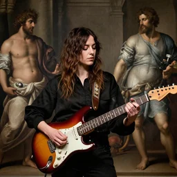 Anna Calvi playing electric guitar by Caravaggio and James Jean