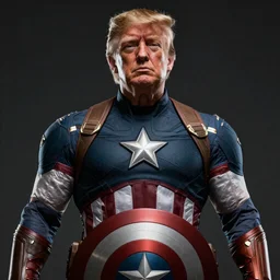 Donald trump with captain America’s body, realistic artstyle, wide shot, dramatic lighting, octane render, hyperrealistic, high quality, highly detailed, HD, beautiful, cinematic, 8k, unreal engine, facial accuracy, symmetrical