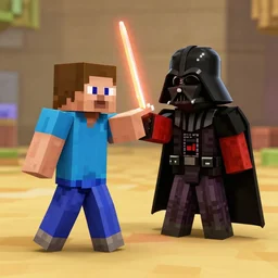 Minecraft steve in star wars fighting darth vader, 4k
