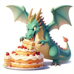 dragon eating cakes, detailed digital art, trending on Artstation