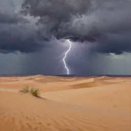 beautiful oil painting of a thunderstorm in the desert, greg rutkowski, trending on artstation