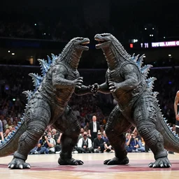 shaquille o'neal blocking godzilla from attacking