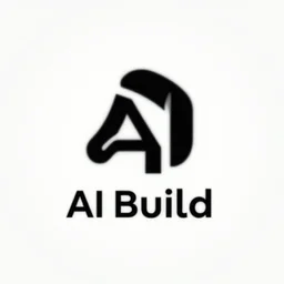 logo for ai build, black on white, futuristic, sharp, clean, corporate