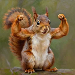 oil painting of a squirrel with bulging biceps, 8 k, high quality