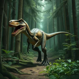 highly detailed photograph of a oil velociraptor!!!!! in the forest, featured on pixiv