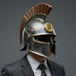 a bussines man with a spartan helmet branded bitcoin, kaleo, crypto, bitcoin, cinematic, matte painting, trending artstation, 8k