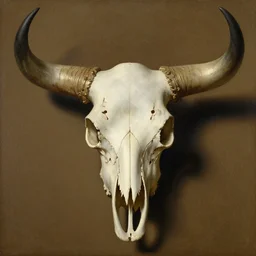 symmetrical bull skull at the center, painting by rembrandt c 1 4. 7
