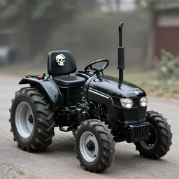 The fartomobile, fart powered black tractor with toilet seat and skull