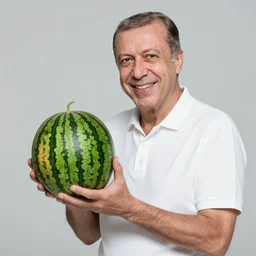 recep tayyip erdogan smiling holding watermelon for a 1 9 9 0 s sitcom tv show, studio photograph, portrait c 1 2. 0