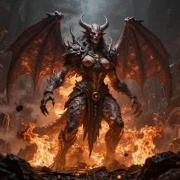 scorched!! lilith the mother of all monsters, raining ash, fine art masterpiece, highly detailed dino valls wayne barlowe machiej kuciara, dramatic lighting, long shot, wide angle, uhd 8 k, sharp focus