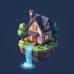 floating spooky house in the sky, low poly, isometric art, 3d art, waterfall, high detail, artstation, concept art, behance, ray tracing, smooth, sharp focus, ethereal lighting