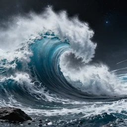 a tidal wave storming across space, octane render, 8k