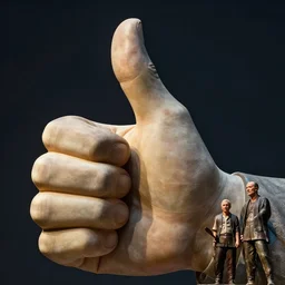 a huge thumb - up statue, dramatic lighting, cinematic, 4 k, extremely detailed, sense of awe, art by ruan jia raymond swanland lawrence alma tadema zdzislaw beksinski norman rockwell tom lovell alex malveda greg staples