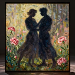 shadow people of the 1 9 6 0 s making love by gustave dore. back glass painting, carnation, encaustic painting, b - roll, establishing shot, dappled light, crime scene photography, 8 k, vray, unreal engine, blender cycles, colorful