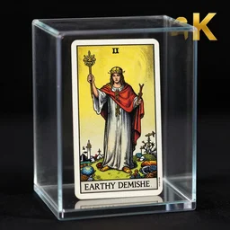 The tarot card of earthly demise, inside in a glass box, uncropped, 8k, highly detailed, commission, concept art, contest winner.