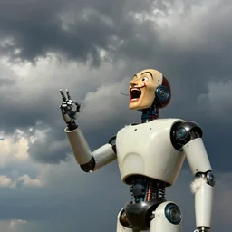 Robot Salvador Dali screaming at a thunderous cloud