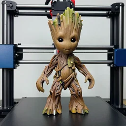 3 d printer prinitng a groot, intricate details, sharp focus,
