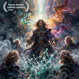 wizard in a chaotic storm of liquid smoke multicolor splash portrait, by petros afshar, sabbas apterus, brian sum, ross tran, tom whalen, shattered glass, bubbly underwater scenery, radiant light