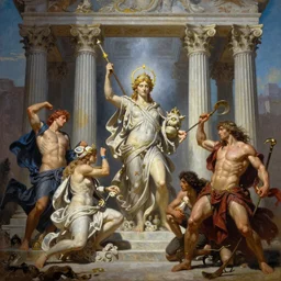 An oil painting of olympus, home of the gods and goddesses, by Greg Rutkowski, Frank Frazetta, Boris Vallejo, epic fantasy character art, Exquisite detail, post-processing, masterpiece, cinematic, Corinthian pillars