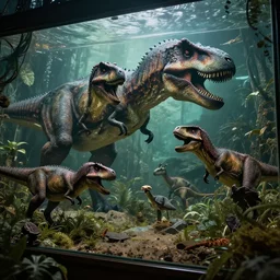 a terrarium of jurassic animals, an epic fantasy, dramatic lighting, cinematic, establishing shot, extremely high detail, photorealistic, cinematic lighting, artstation, by simon stalenhag, horizon forbidden west
