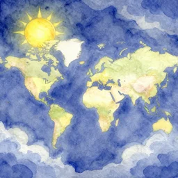 a trippy watercolour of a world of never ending happiness, you can always see the sun, day or night, artstation, smooth