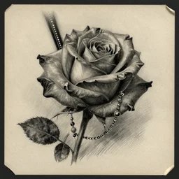 charcoal drawing of rose in titanic movie wearing jewelry on old paper, hyper realistic