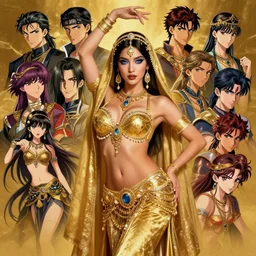 a beautiful arabian belly dancer wearing a hijab with jewelry by alex gray, android jones, nekro, karol bak, ayami kojima, artgerm, yoshitaka amano, olivier ledroit, ruan jia, charlie bowater, tom bagshaw, make up, blue eyes, golden hora, concept art, fantasy