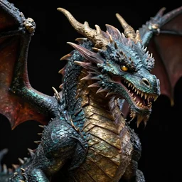 close-up portrait dragon, trending on artstation, craig mullins, Frank frazetta, peter mohrbacher cinematic, hyper realism, high detail, octane render, black studio background, 8k