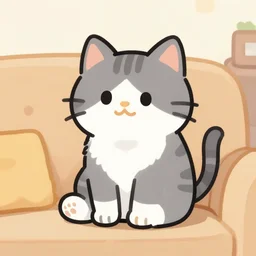 a cat in cartoon style sitting on a couch