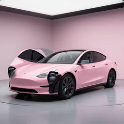 Elegant photography of the pink panther car designed by Tesla