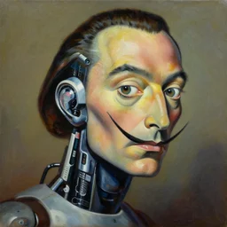 a beautiful painting cyberpunk robot jean michel basquiat face, by salvador dali realistic oil painting