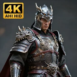 photo of a warrior with metal dragon themed armour and helmet, highly detailed, 4 k, hdr, smooth, sharp focus, high resolution, award - winning photo