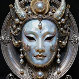 hyperrealism, detailed textures, award winning autochrome photo, symetrical japanese pearl, beautiful dreaming animal pearl queen, autochrome pearl portrait, pearl silverplate, intricate, detailed facial pearl scary animal mask, pearl, golden jewelery, silverplate, ultra realistic, cinematic, intricate, cinematic light by steve mccurry, unreal engine 8 k