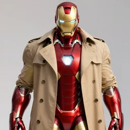 Iron Man Wearing Trench Coat, vibrant colors, 8k photorealistic, HD, high details, trending on artstation