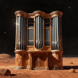 digital painting of a pipe organ in the orbit of mars by john berkey